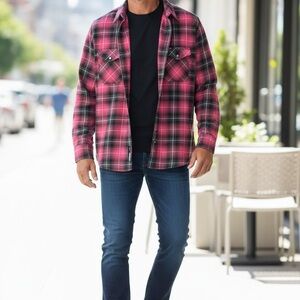 DIXXON Pink and Black Plaid Shirt